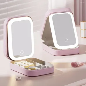 Boîtes de rangement trousse de maquillage, boîte à cosmétiques Portable avec miroir Led avec plusieurs compartiments pour l'organisation des bijoux, anti-poussière