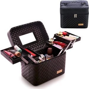 Boîtier de maquillage des boîtes de rangement avec miroir grand organisateur de sacs de voyage pour femmes Diviseur de plateau de maquillage portable imperméable 4