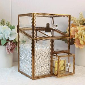 Opbergdozen Make -up Crganizer Laders Clear Glass ijdelheid Organisator voor cosmetische sieraden Hoder/Mirror Beauty Dresser