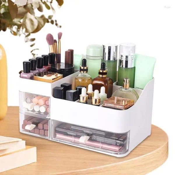 Cajas de almacenamiento, cajón de maquillaje, tocador blanco, cosméticos, compartimentos para el cuidado de la piel, organizador multicapa para pinceles de lápices labiales