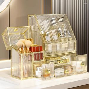 Boîtes de rangement Maquillage Bijoux Organisateur Cosmétique Soins De La Peau Organisation De Luxe Capacité Grand Porte-Brosse Rouge À Lèvres Cristal Acrylique Boîte