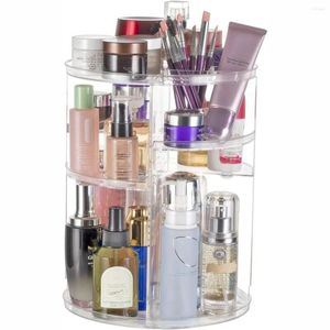 Cajas de almacenamiento Organizador de maquillaje 360ﾰ Soporte giratorio de acrílico transparente giratorio 3 niveles Soporte cosmético Gran capacidad