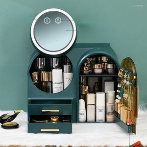 Opbergdozen Make -up Organisator Box Desktop Lipstick Skinverzorgingsproducten Sieraden Dust proof Organisatoren Mirror