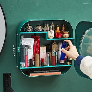 Cajas de almacenamiento Organizador de maquillaje Caja de cosméticos Pared de baño para el hogar sin perforaciones montada en la pared