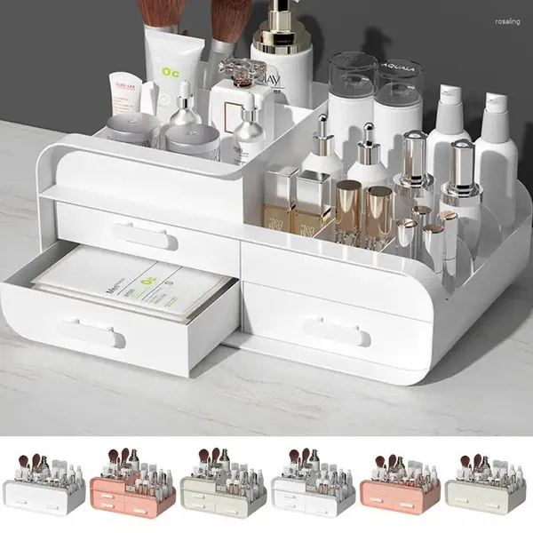 Cajas de almacenamiento Organizador de maquillaje para tocador Vitrinas cosméticas multifuncionales Contenedor con cajones Accesorio ideal para dormitorio y baño