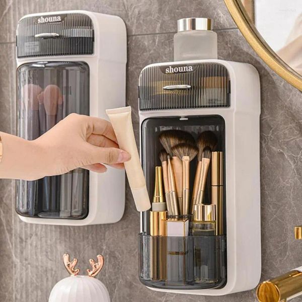 Boîtes de rangement, organisateur de maquillage, boîte à brosse murale rotative, support à outils cosmétiques anti-poussière pour pinceaux, rouge à lèvres, Eyeliner