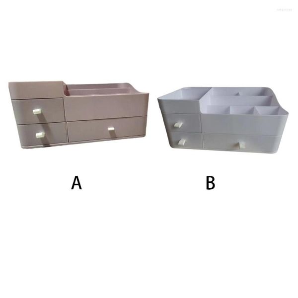 Boîtes de rangement Organisateur de maquillage avec tiroirs Multi-Grids Capacity Bureau à trois couches Contrôles de chambre à coucher en plastique