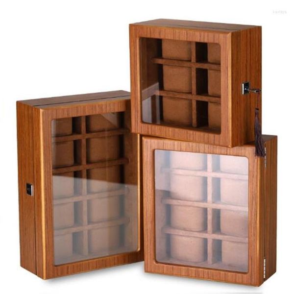 Cajas de almacenamiento Matte Wood Men's Watch Box Lock Shopping Compras Mall 5/8/10/12/18 Grid Grid Grid Grain