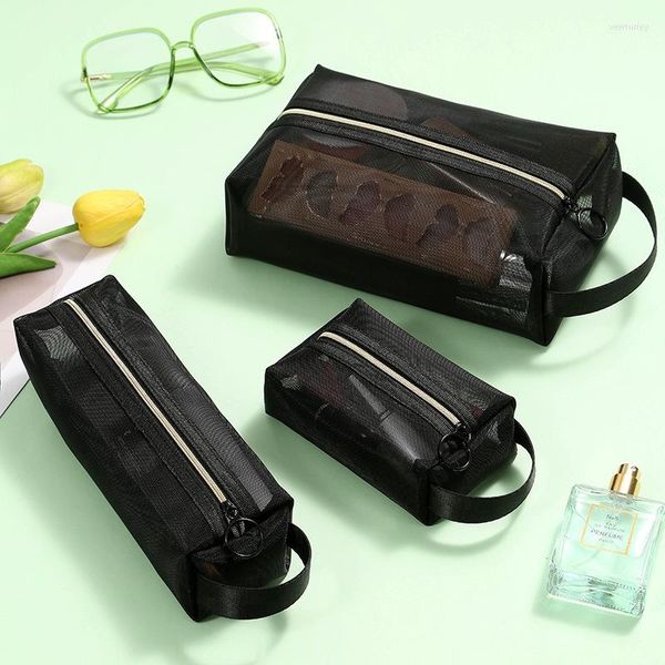 Boîtes de rangement Mesh Cosmetic Bag Set Voyage Portable Articles de toilette Split Transparent Washing