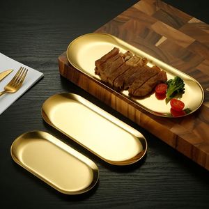 Opbergdozen Metalen dienblad roestvrijstalen plaat ovale cake fruit- en dessertschaal westerse steakplaat rechthoekige snackplaat opbergbak voor sieraden 231208