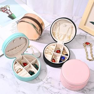Boîtes de rangement Mini Boîte de bijoux Boîte de voyage portable Boucles d'oreilles Collier Collier Femme Organisateur Pu En cuir Affichage