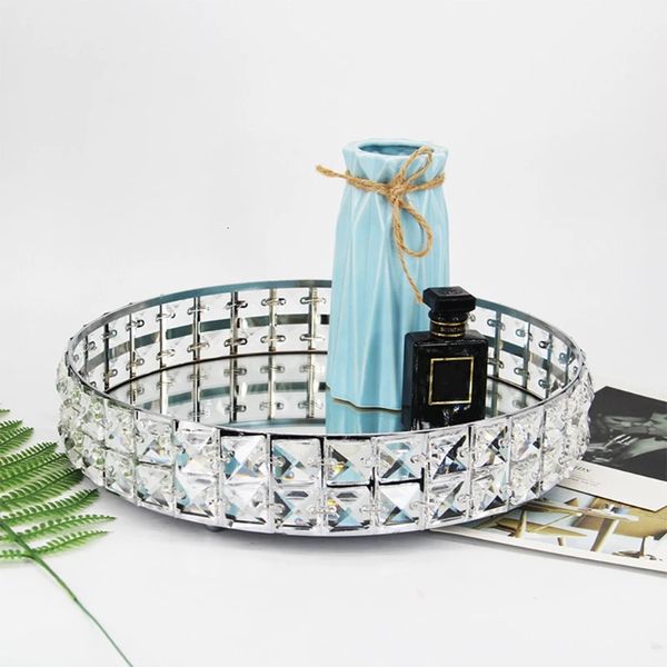 Boîtes de rangement plateau miroir plateau de parfum plateau de cosmétiques perles de cristal organisateur de bijoux décoration 231208