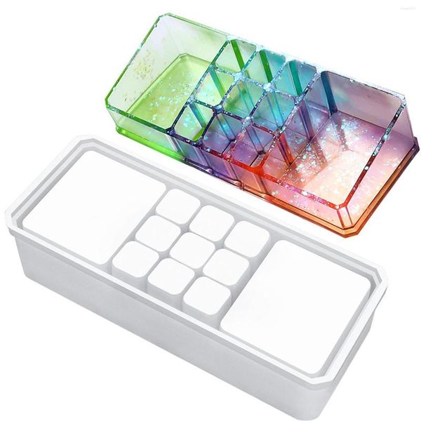 Boîtes de rangement Moldes Para Resina Rectangle Unique Silicone 3D DIY Résine Époxy Moulage Titulaire De Maquillage