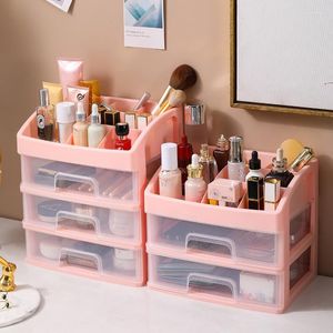 Boîtes de rangement multi-fonctionnelles en plastique rose couches cosmétique boîte de bureau multi-tiroir ménage anti-poussière maquillage organisateur petite taille