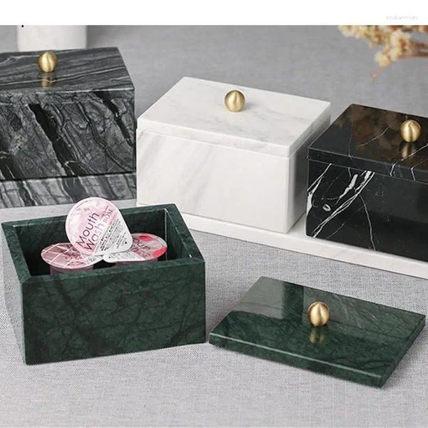 Boîtes de rangement organisateur de maquillage nordique marbre naturel chambre bijoux cosmétiques avec boîte de couverture étui de rouge à lèvres accessoires