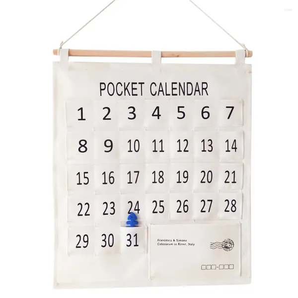 Boîtes de rangement Organisateur Home Hanging Sac Mini Pocket Wall Decor Cotton Linn blanc Calendrier Indoor Multi Sacheses Office Space Sauvegarde