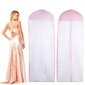 Boîtes de rangement Robe de mariée en tissu non tissé rose Couverture en tissu à poussière Longues vêtements de la nuit Sac de vêtements de mariée