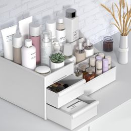 Boîtes de rangement couleur unie multi-compartiments en plastique cosmétique boîte de bureau tiroir étudiant dortoir maquillage