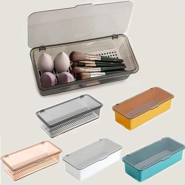 Boîtes de rangement Organisateur en plastique Organisateur Clear Vanity Bureau et support de maquillage avec couvercle pour affichage de la salle de bain