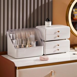 Opslagboxen Plastic make -up organisator met stofdichte deksel grote capaciteit cosmetica doos aanrecht huidverzorging product vitrage case