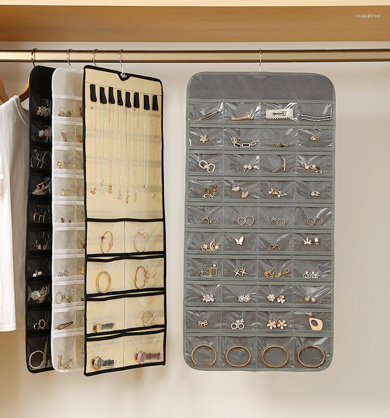 Aufbewahrungsboxen Tasche für Organizer Armband Kleiderbügel Haken Metalltasche zum Aufhängen mit doppelseitigem Schmuckrollenhalter 48/80 Halskette