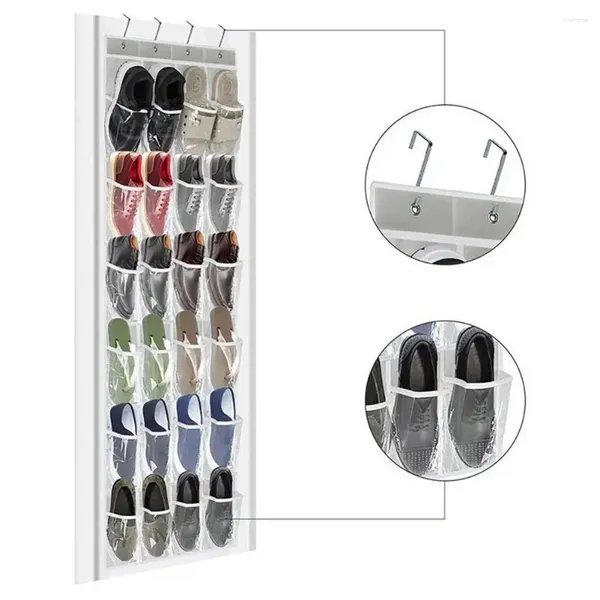 Boîtes de rangement Pocket Shoe Honder Closet Porte Porte Rack de 24 poches Organisateur de la porte avec des crochets Capacité suspendue pour les chaussures