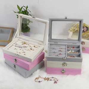 Boîtes de rangement Portable Velvet Jewelry Display Organizer Boîte Box Box Boîte Clomtop Bureau Bern Bury Case Showcase
