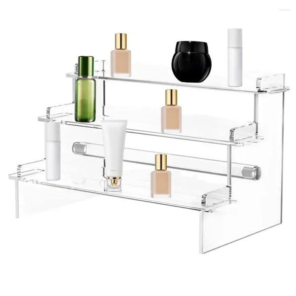 Boîtes de rangement Rack Affichage en acrylique polyvalent pour les parfums de bureau à la maison aliments à 3 couches Organisateur stand figure Toys Cupcakes plus