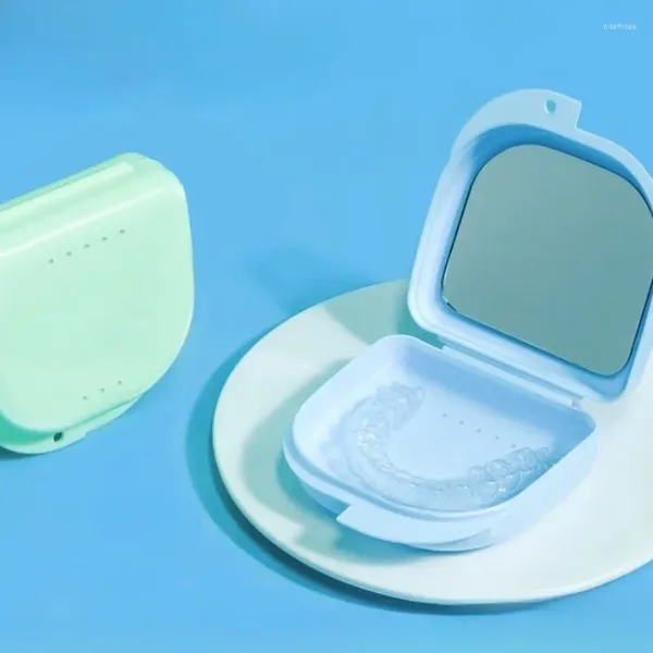 Cajas de almacenamiento Case de retención con Mirror Mouth Guard ortodoncia Caja dental Recipiente de dentadura Conveniente e inodoro.