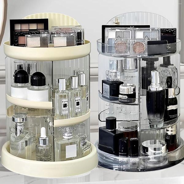 Boîtes de rangement Organisateur de maquillage rotatif Support rotatif à 360 ° Affichage cosmétique multicouche de grande capacité Hauteur réglable