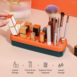 Opbergdozen Siliconen Lippenstift Houder Make-up Borstels Mascara Stand Cosmetische Slaapkamer Badkamer Organizer Accessoires Oranje