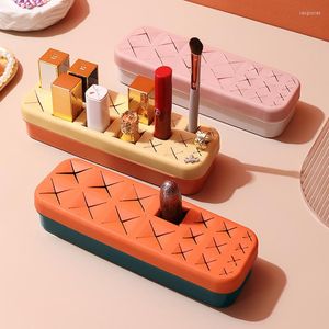 Opbergdozen Siliconen Lipstick Organizer Cosmetische doos Multi -roosters Make -upgereedschap Nagellak Display Plank Desktop Wenkbrauw Potloodhouder