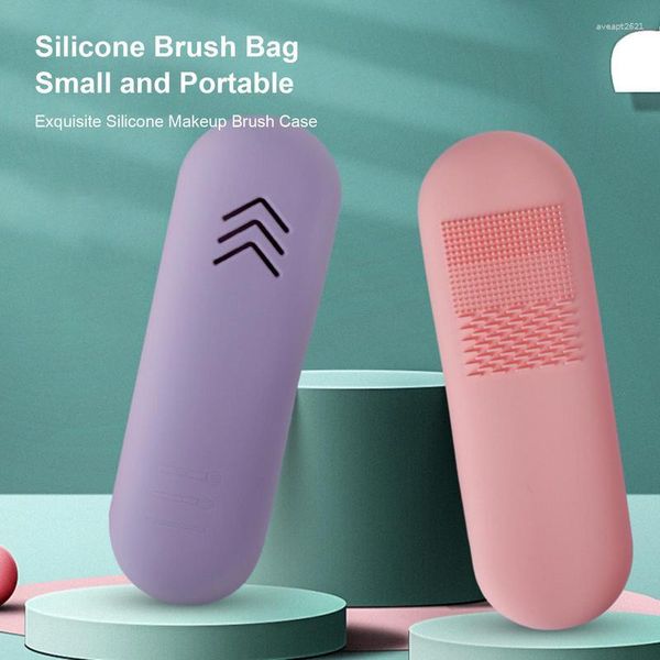 Boîtes de rangement porte-brosse de maquillage en Silicone pochette cosmétique organisateur de toilette Ilicon petit sac à main étui à crayons