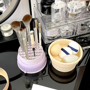 Opbergdozen Siliconen make-up kwasthouders Lip Rack Organizer Box Rotat Cosmet Cleaning Tool Pad Cleaner