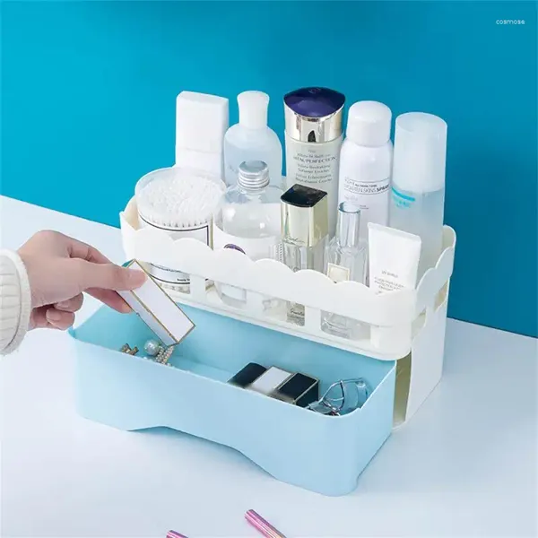 Cajas de almacenamiento Caja de baño cosmética de cajón de doble capa simple sin golpes de pared colgando el organizador de maquillaje de dormitorio de la pared