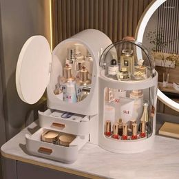 Cajas de almacenamiento con luz LED inteligente Simple, organizador de maquillaje para baño de gran capacidad, tocador, caja de escritorio con espejo cosmético