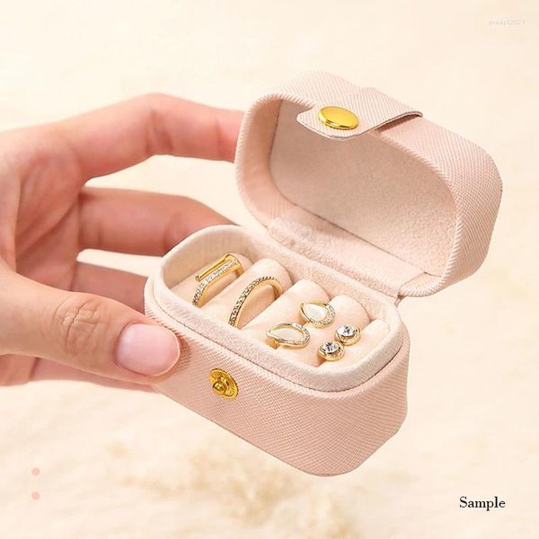 Boîtes de rangement Snap Flip Pu Boîte à bijoux Mini Bague Portable Affichage Boucles d'oreilles Cadeau