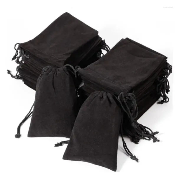 Boîtes de rangement Soft Velvet Socches Bijoux Cadeau à cordon Sac Emballage Emballages Pack Boucles d'oreilles Fabric Festions de mariage Black