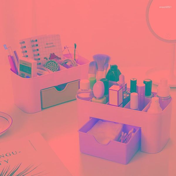 Boîtes de rangement couleur unie acrylique bureau boîte cosmétique étudiant bouche rouge plastique pneu maquillage organisateur