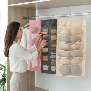 Opslagboxen Solide kleur Multi-grids ondergoed Hangtas Dubbelzijdige beschikbare Hang Tyle Socks beha Dormitory Organizer