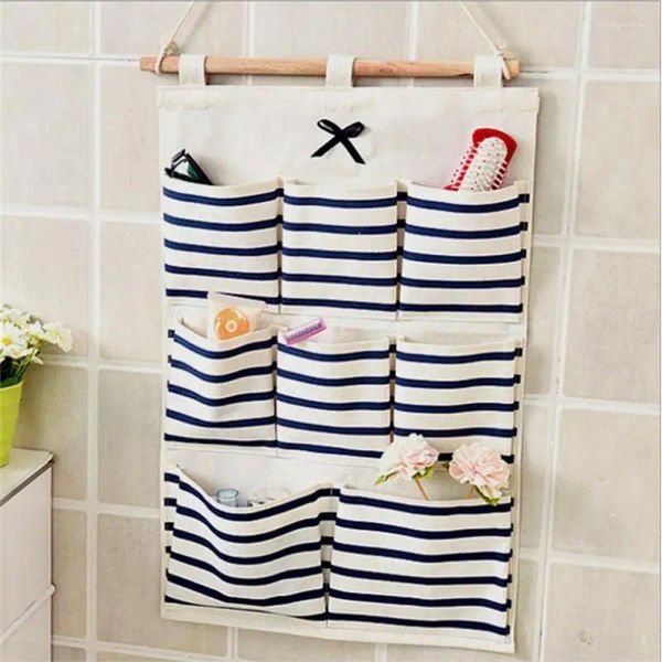 Boîtes de rangement, pochettes pour articles divers, sac suspendu au mur, nombreuses poches, tissu en coton et lin, garde-robe de maison 8 grands simples