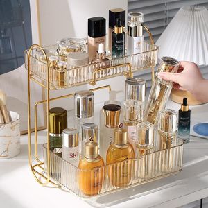 Boîtes de rangement Transparent cosmétiques étagère grande capacité maquillage organisateur bureau Double pont commode chambre salle de bain