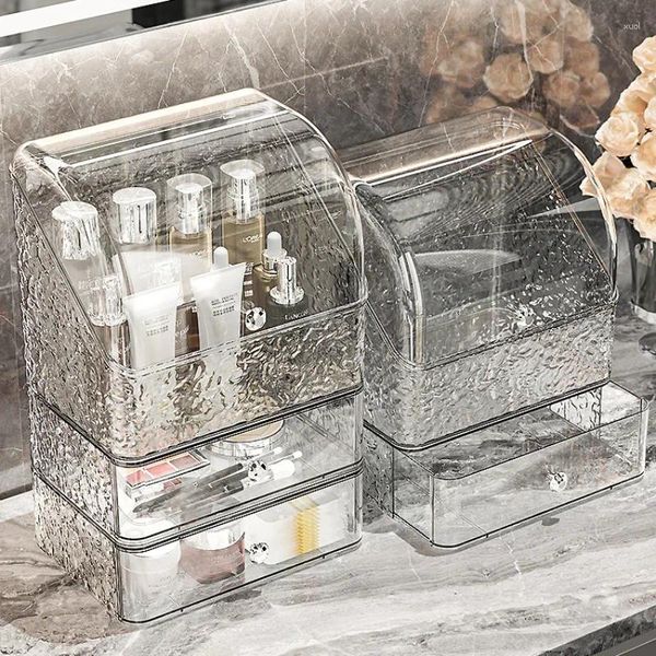 Boîtes de rangement transparentes, organisateur de maquillage, étuis anti-poussière de bureau, vanité produits de soins de la peau, étui multicouche pour rouge à lèvres