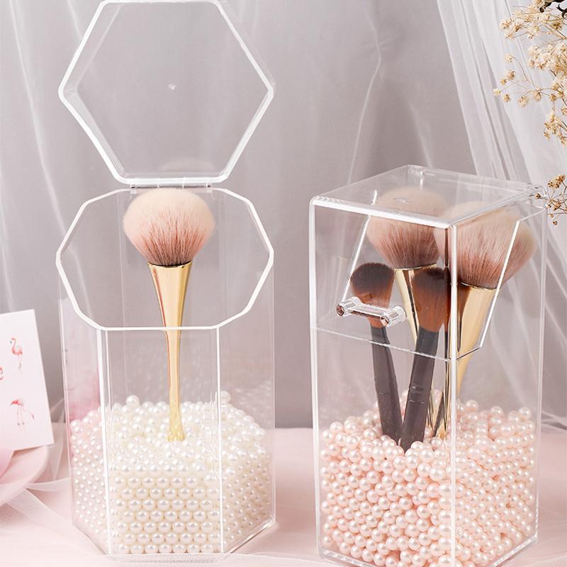 Förvaringslådor Transparent Makeup Organizer Akryl Brushhållare Kosmetisk blyertsläppstift skrivbord container bordslåda