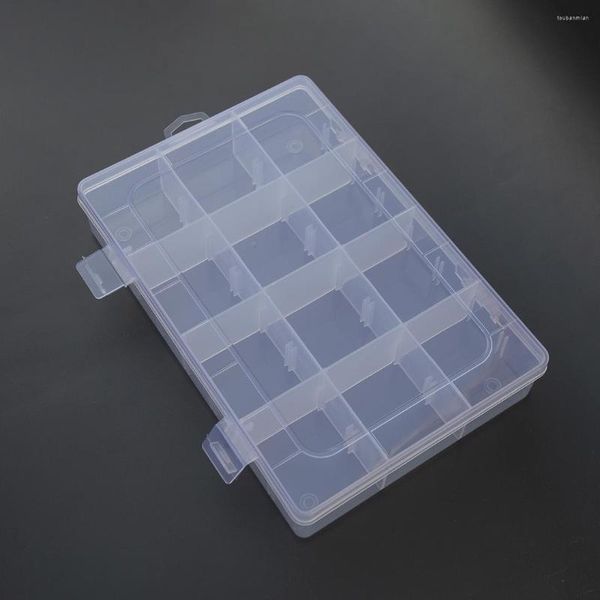 Cajas de almacenamiento de plástico transparente para joyería, compartimento ajustable, contenedor para cuentas, pendientes, caja rectangular