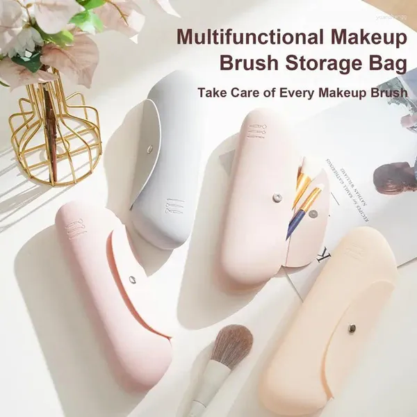 Boîtes de rangement Makeup Makeup Brush Brushder Portable Cosmetic Case Silicone Pouch Box Box Tools for Women Toitry Container