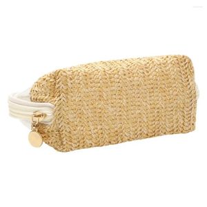 Boîtes de rangement, trousse de toilette de voyage, paille tissée à la main, étui de maquillage étanche avec capacité, fermeture éclair Portable pour Pvc