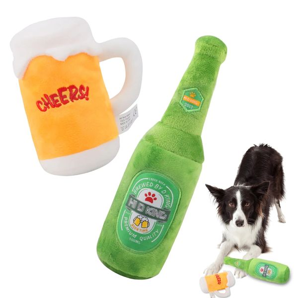 Nouveau jouet de simulation en peluche rempli pour chien, tasse de bière, bouteille de bière, jouet interactif pour animaux de compagnie, fournitures de jouets