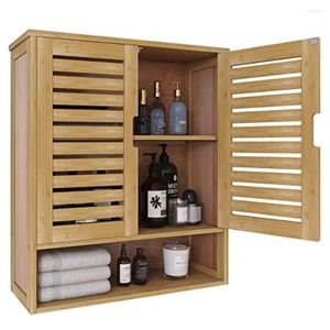 Boîtes de rangement Organisateur d'armoire de salle de bain en bambou mural avec étagères réglables Space Saver Kitchen