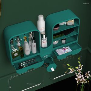 Cajas de almacenamiento, caja de cosméticos montada en la pared, organizador de maquillaje sin perforaciones, estante impermeable de belleza para baño de gran capacidad